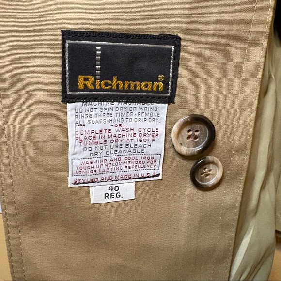 Vintage Richman Brothers Men’s Tan Trench Coat Removable Fur Liner 40R Vtg - Picture 7 of 12